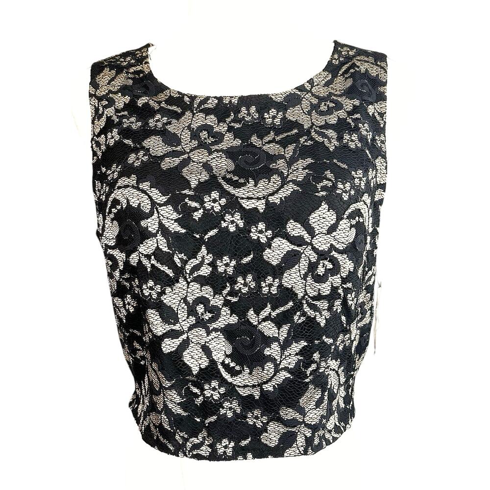 VTG My Michelle NWT Lace Gold Black Top SZ 13 Lined Crop Top 90's Office Siren